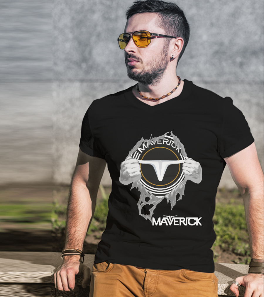 Maverick Logo With Hands Ripping Open T-Shirt