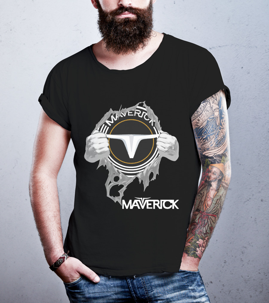 Maverick Logo With Hands Ripping Open T-Shirt