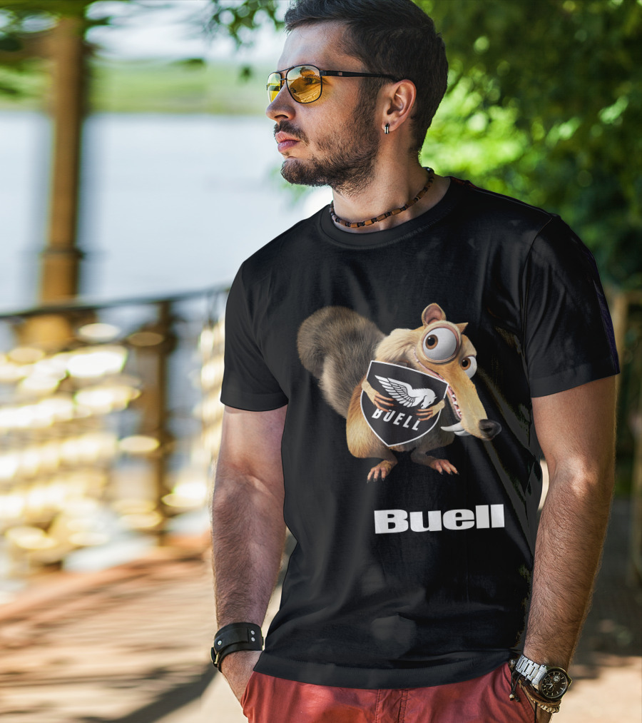 Buell Scrat Logo Iconic Character With Shield T-Shirt