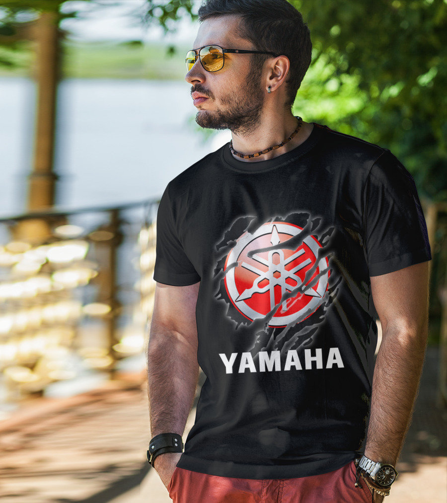 Yamaha Red And White Logo With Claw Marks T-Shirt