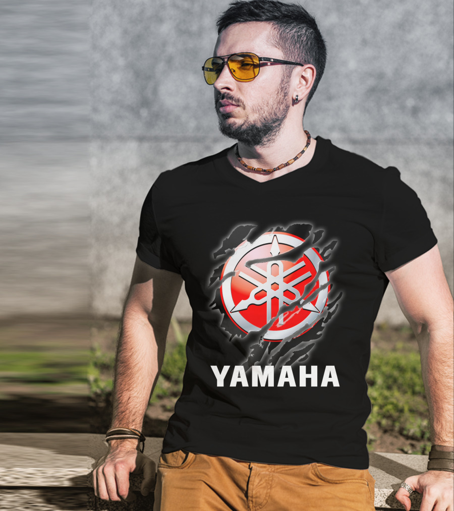 Yamaha Red And White Logo With Claw Marks T-Shirt
