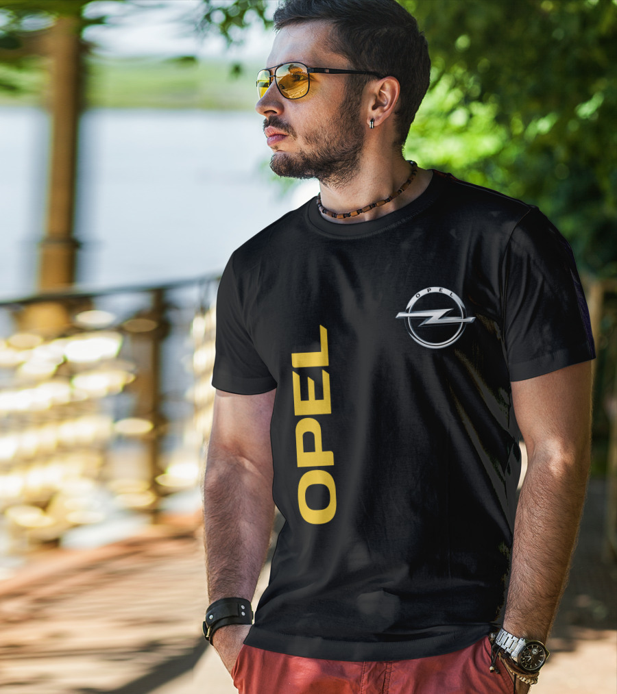 Opel Logo Vertical Text With Silver T-Shirt