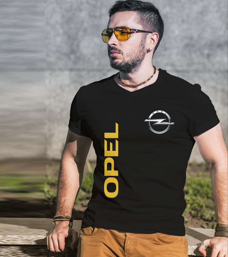 Opel Logo Vertical Text With Silver T-Shirt