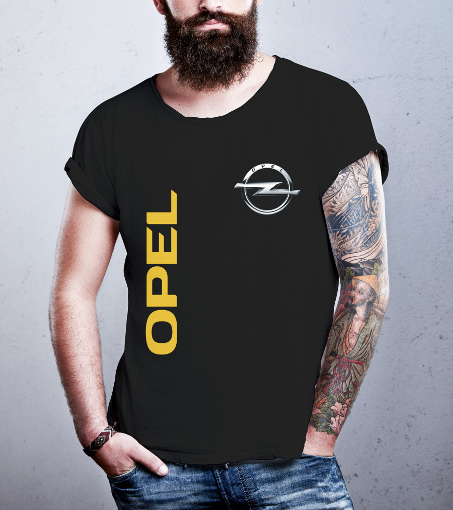 Opel Logo Vertical Text With Silver T-Shirt