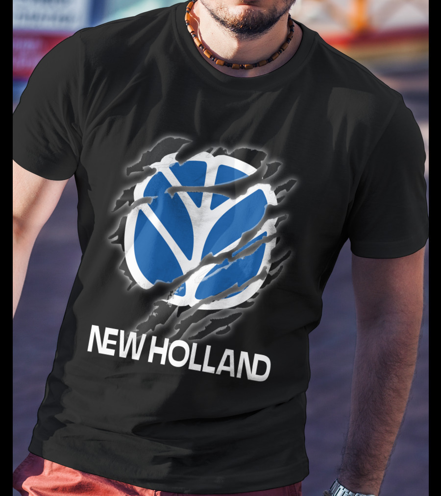 New Holland Blue Logo Ripped Effect T-Shirt