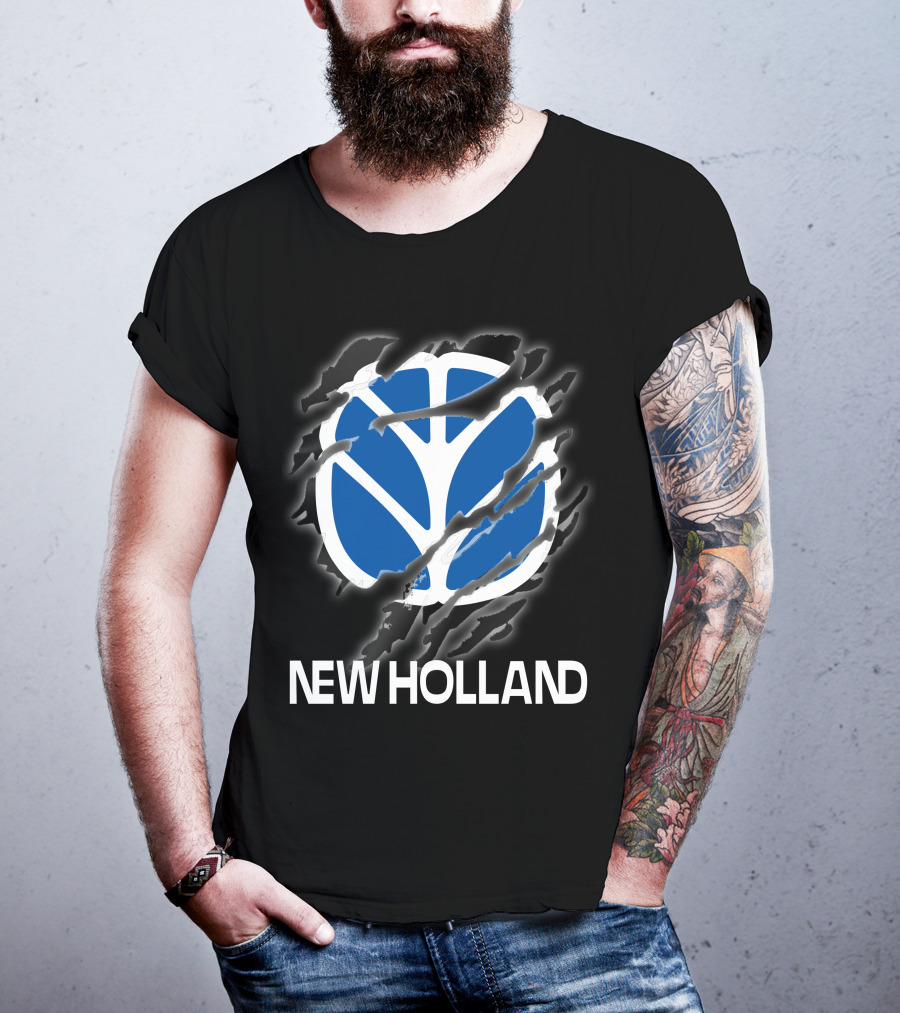 New Holland Blue Logo Ripped Effect T-Shirt