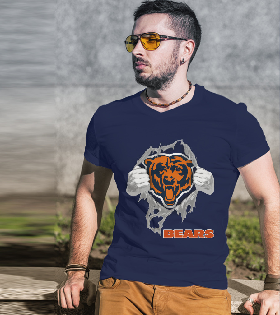 Chicago Bears Logo: Fierce Bear Ripping Through With Orange And Blue T-Shirt