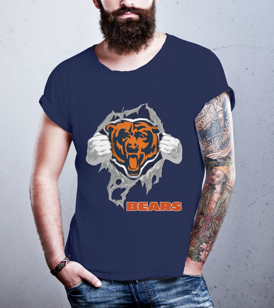 Chicago Bears Logo: Fierce Bear Ripping Through With Orange And Blue T-Shirt