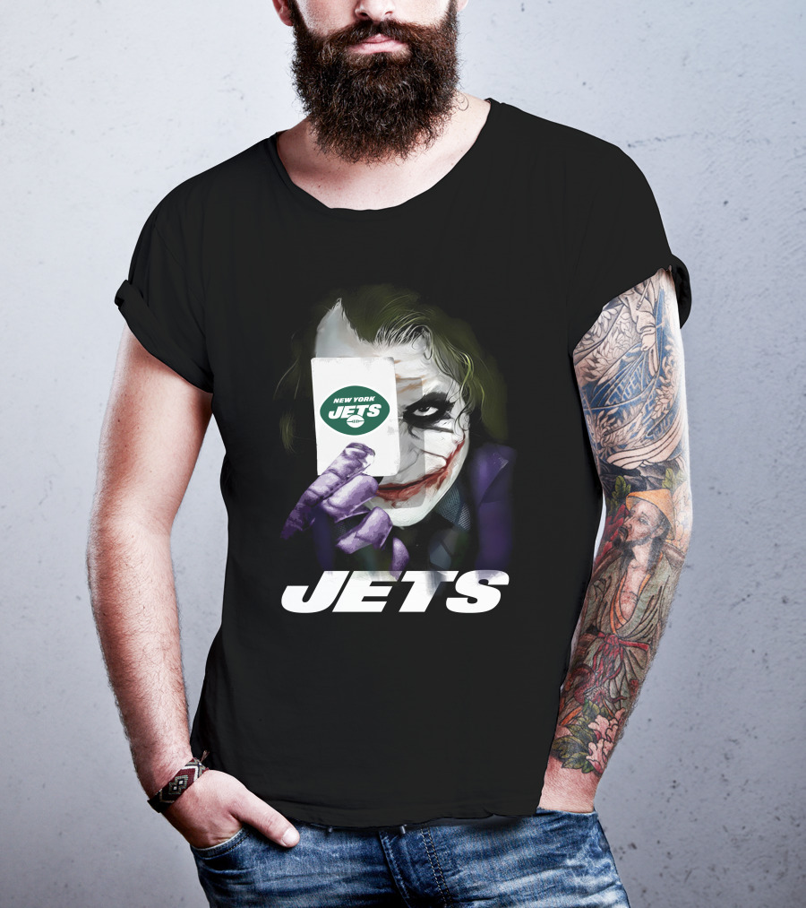 New York Jets Joker Card Face Holding License Plate Style T-Shirt