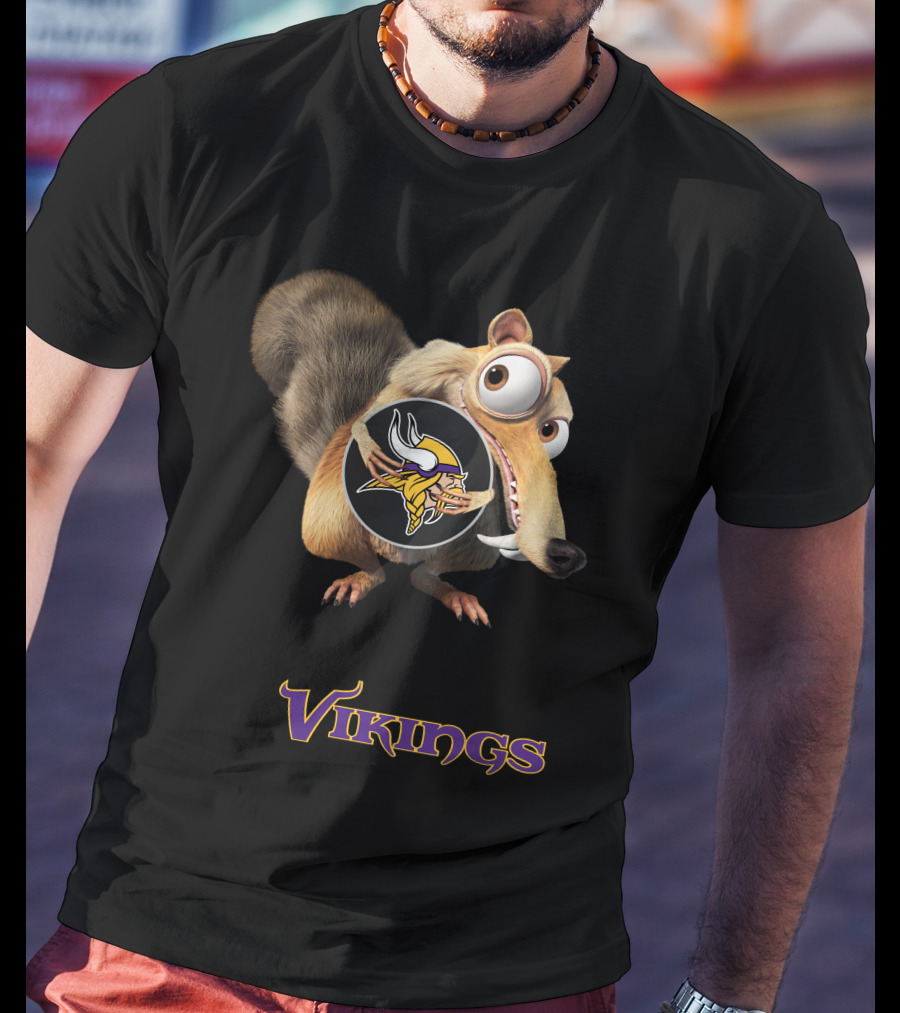 Minnesota Vikings Ice Age Character Holding Football T-Shirt
