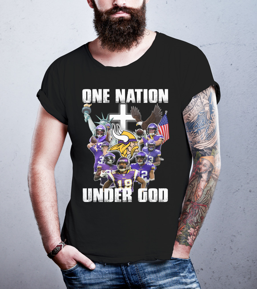 Vikings One Nation Under God Nfl Players Liberty Eagle Flag Cross T-Shirt