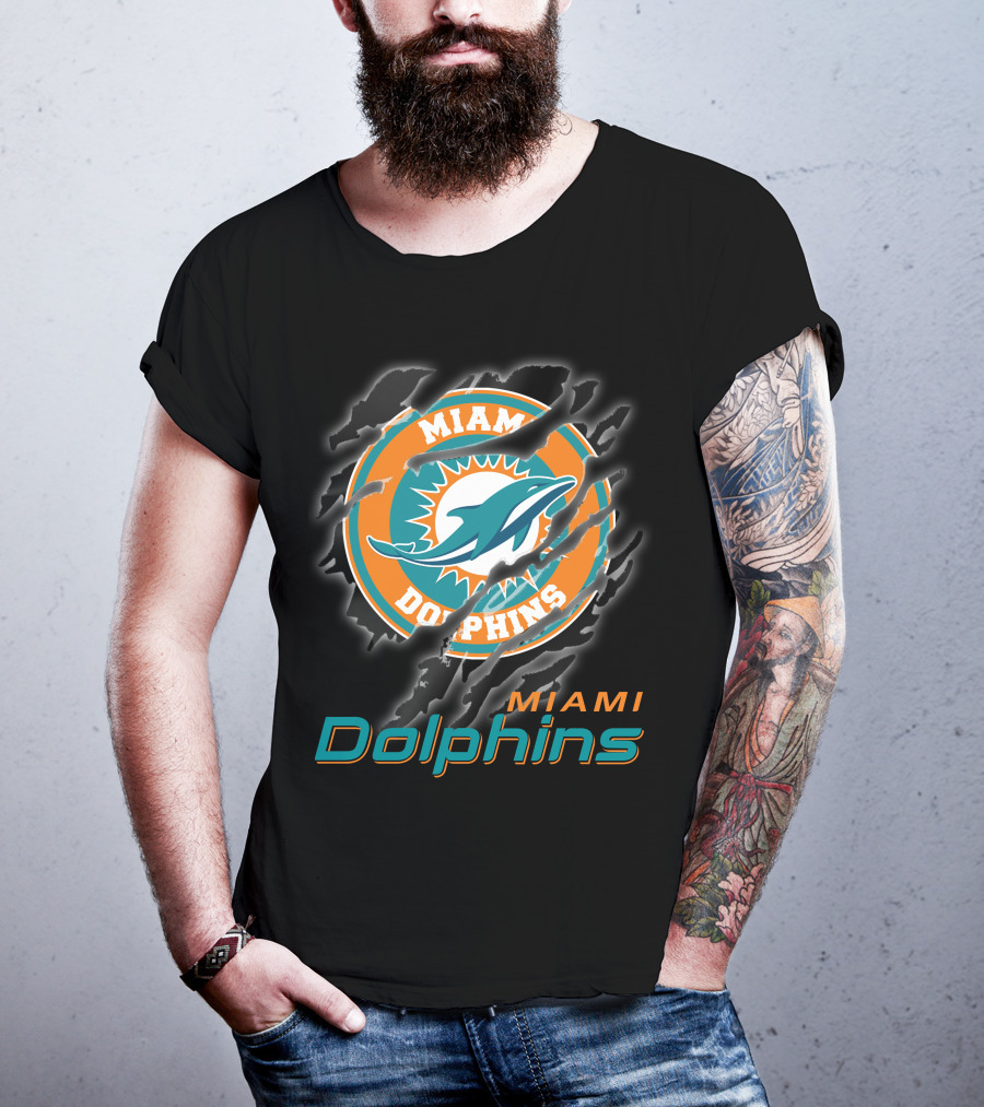Miami Dolphins Logo With Claw Marks T-Shirt