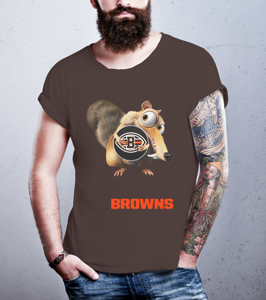Browns 09 Animated Character Holding Football T-Shirt