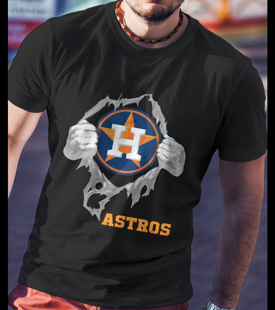 Astros Team Logo With Hands Ripping Open T-Shirt