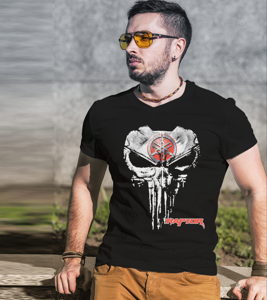 Raptor10 White Skull Punisher Yamaha Logo Red Circle T-Shirt