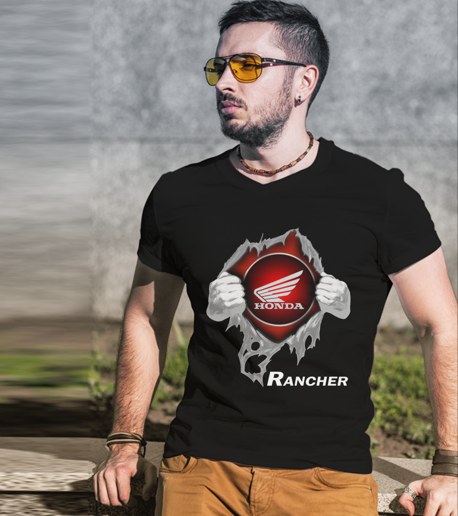 Honda Rancher Motorcycle Logo With Ripping Effect T-Shirt
