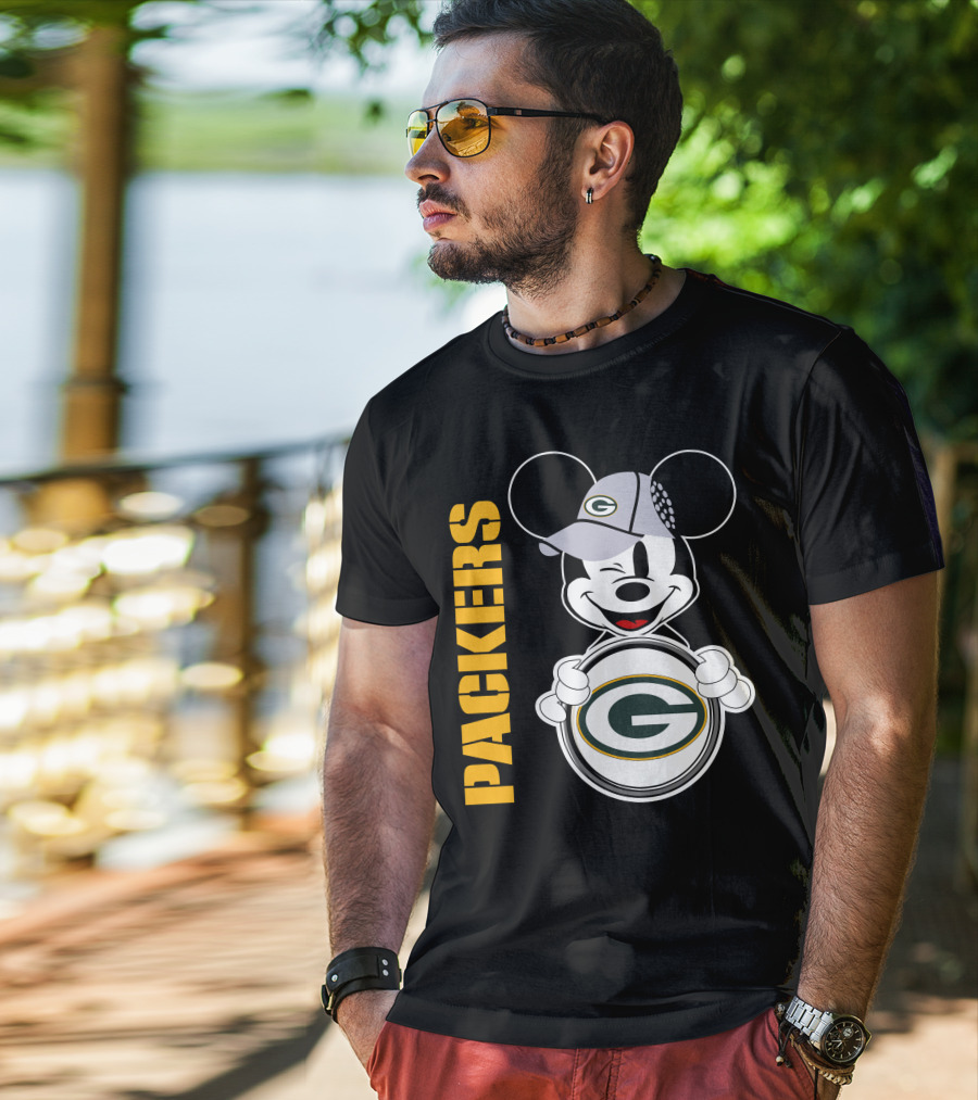 Packers G Logo With Winking Mickey Mouse Ears Hat T-Shirt