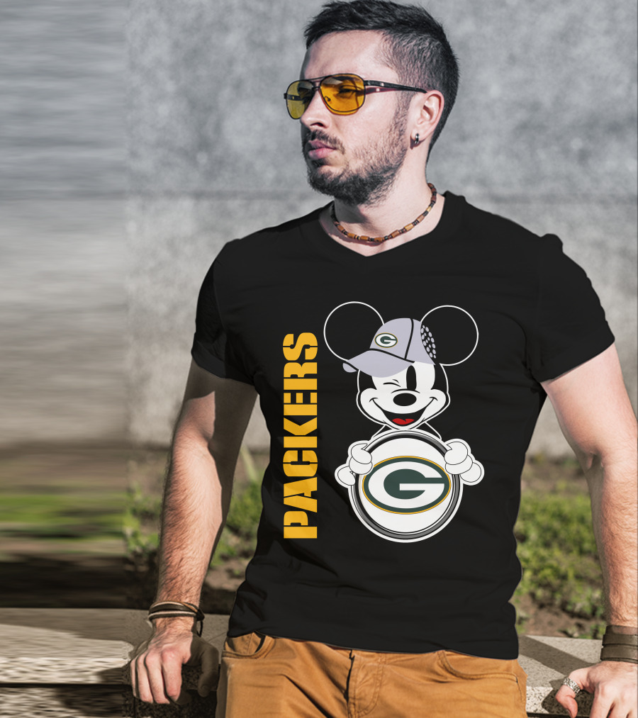 Packers G Logo With Winking Mickey Mouse Ears Hat T-Shirt
