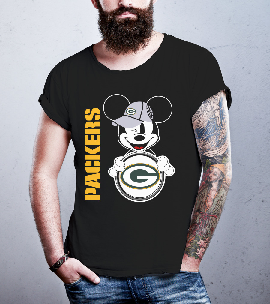 Packers G Logo With Winking Mickey Mouse Ears Hat T-Shirt