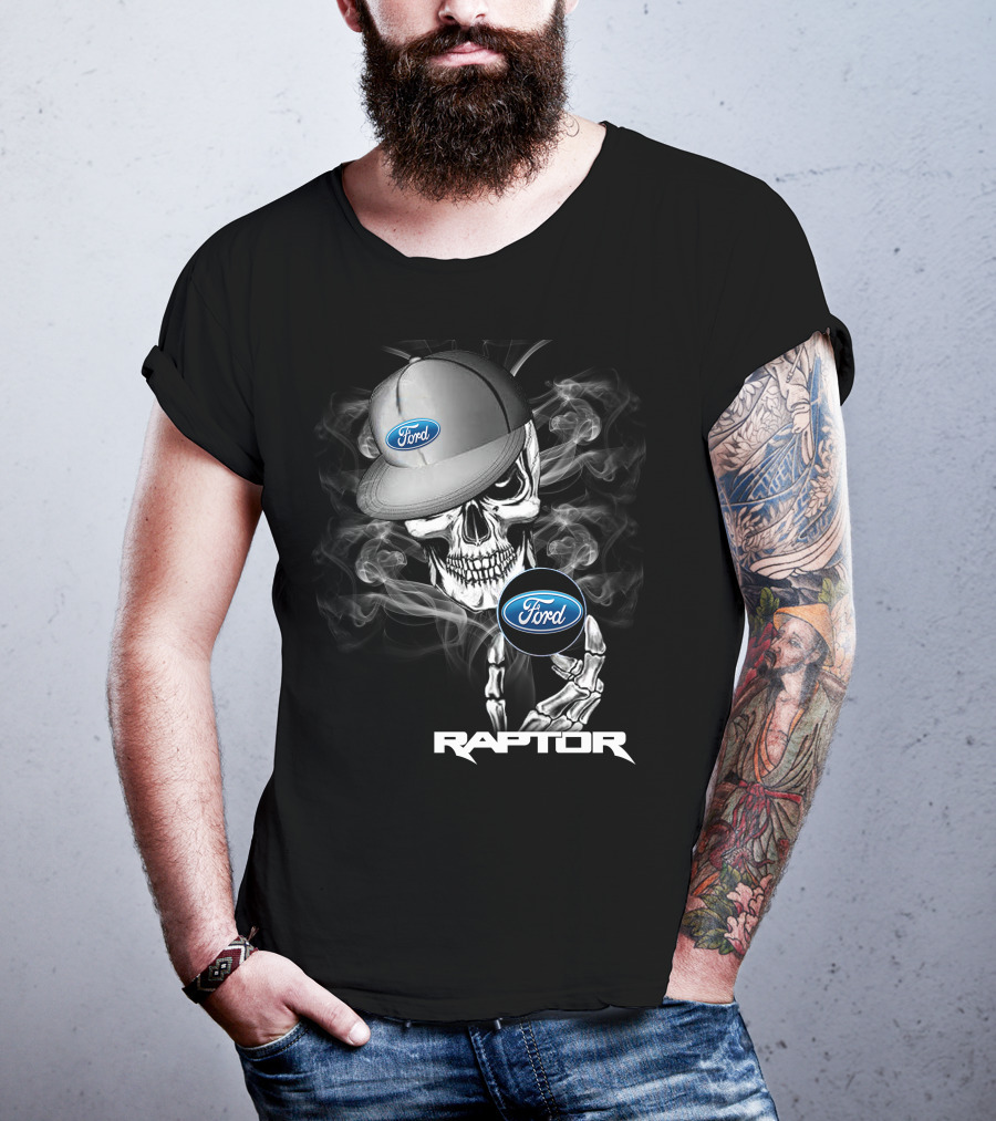 Raptor Ford Skull With Smoke And Cap T-Shirt