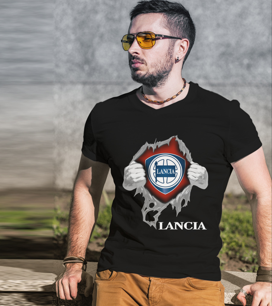 Lancia Logo Shield Ripped Design With Hands T-Shirt