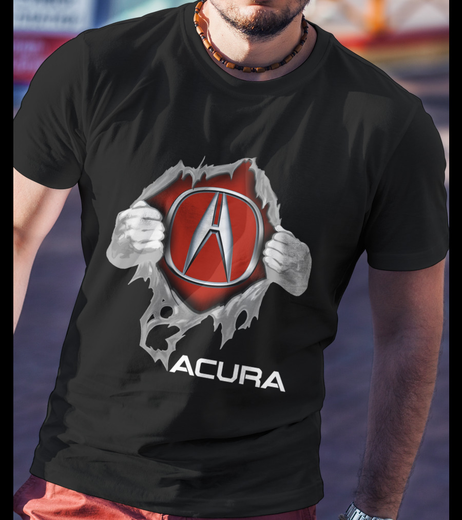 Acura Logo With Hands Tearing Through Red Background Iconic Symbol T-Shirt