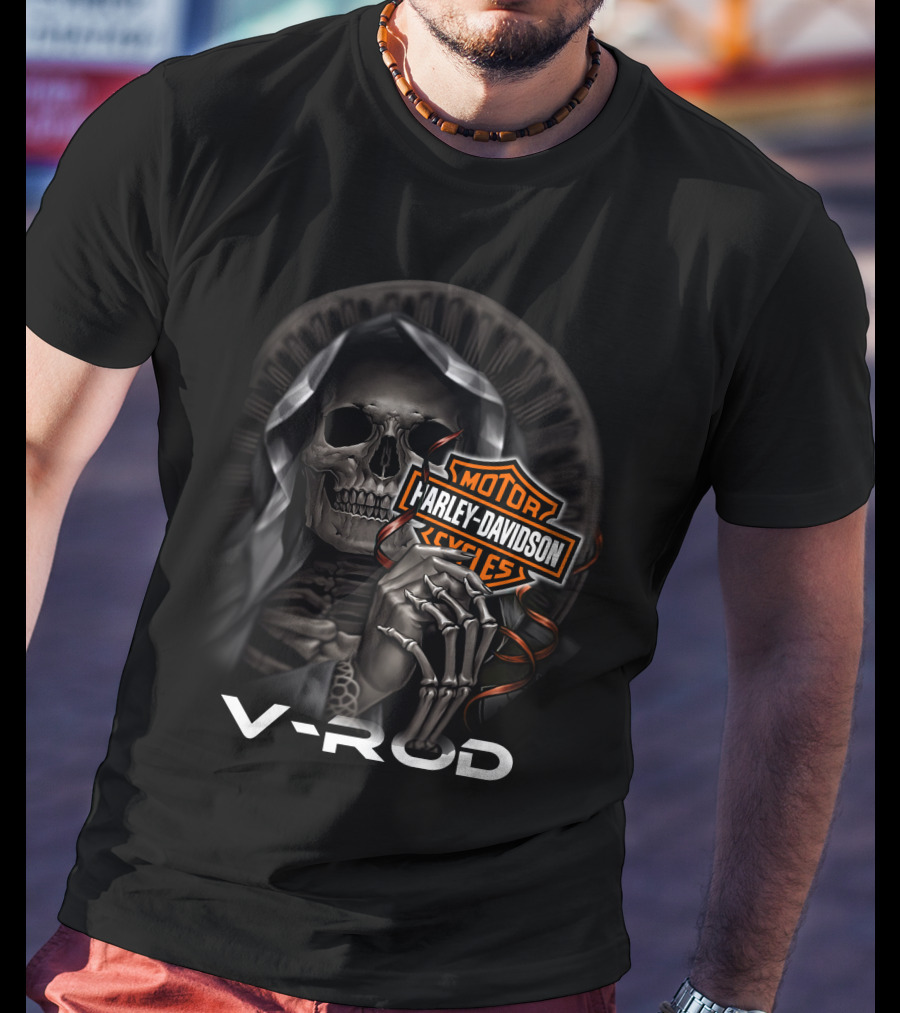 Harley Davidson Vrod Skeleton With Motorcycle T-Shirt