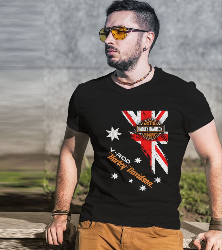 V-Rod Harley Davidson Motor Company Uk Flag Stars T-Shirt