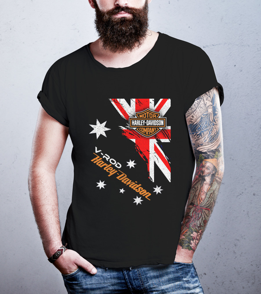 V-Rod Harley Davidson Motor Company Uk Flag Stars T-Shirt