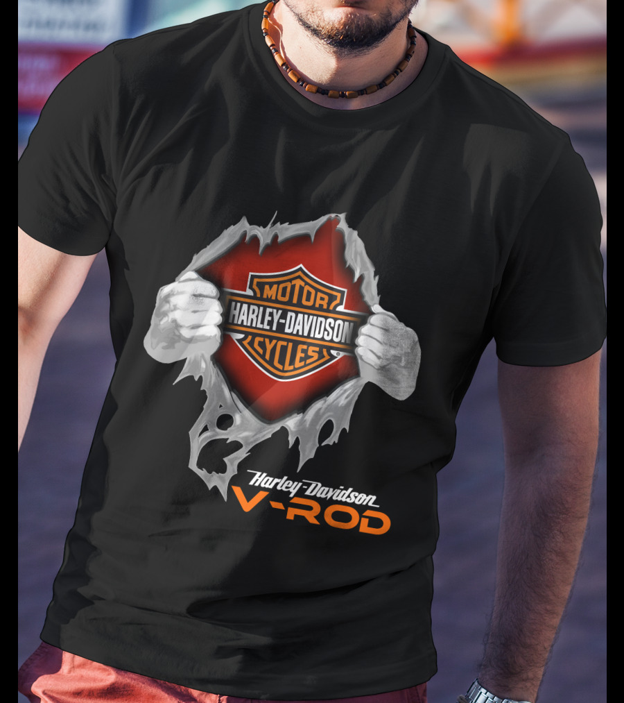 Harley Davidson V-Rod Motor Cycles Logo And Shield With Ripping Hands T-Shirt