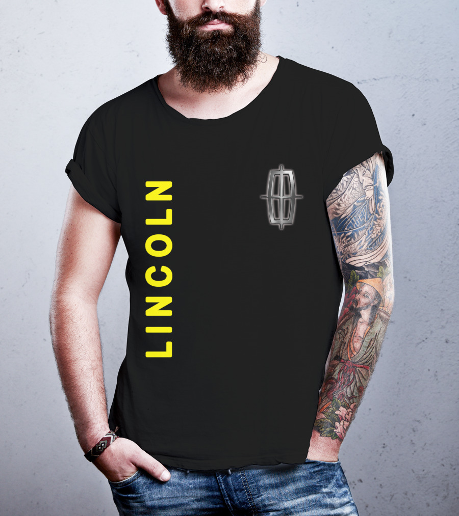 Lincoln Logo Vertical Yellow Text Black T-Shirt
