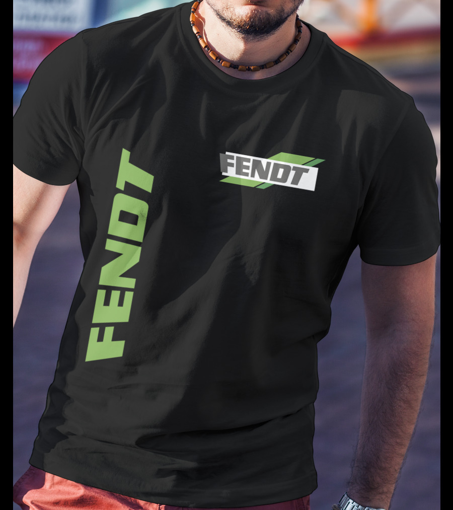 Fendt 02 Green Logo And Text On Black T-Shirt