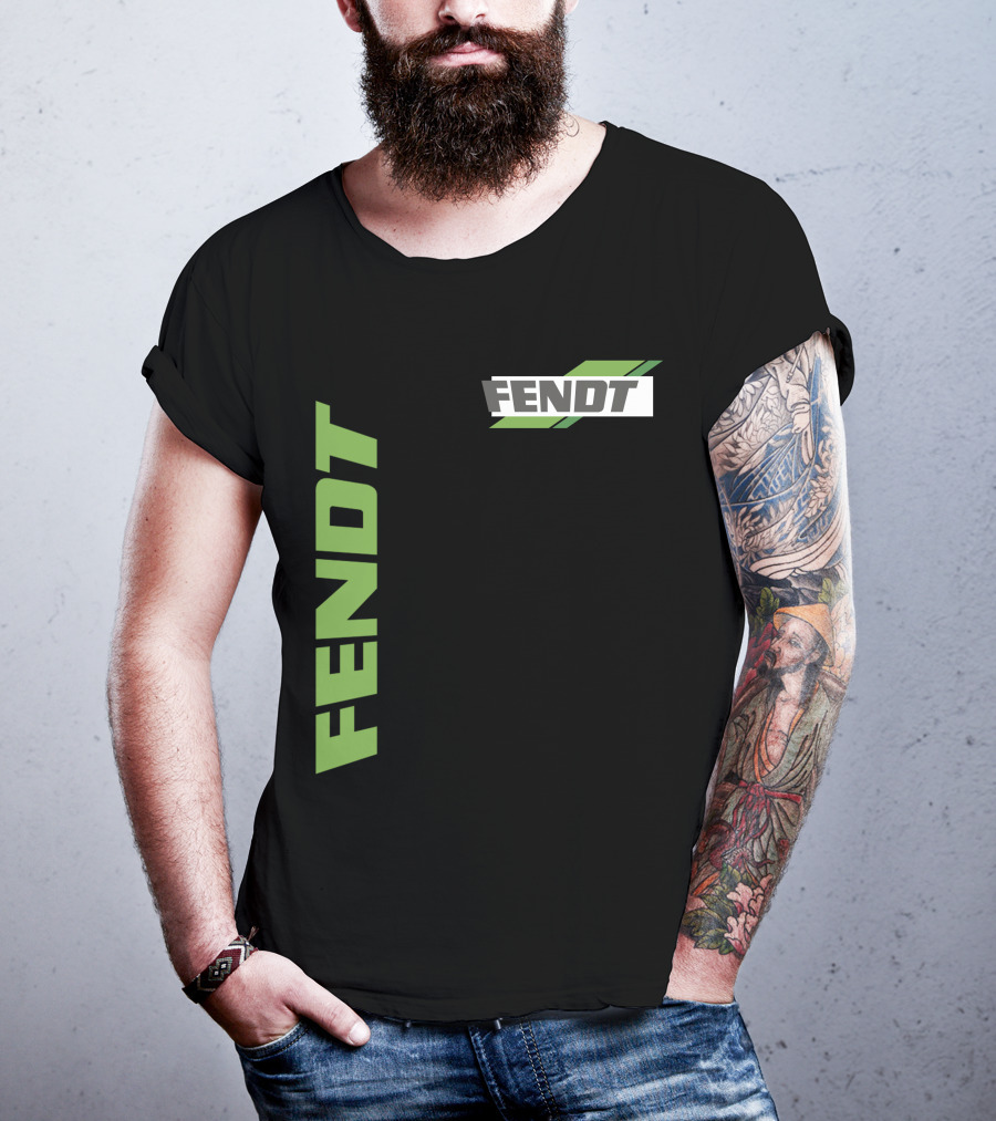 Fendt 02 Green Logo And Text On Black T-Shirt