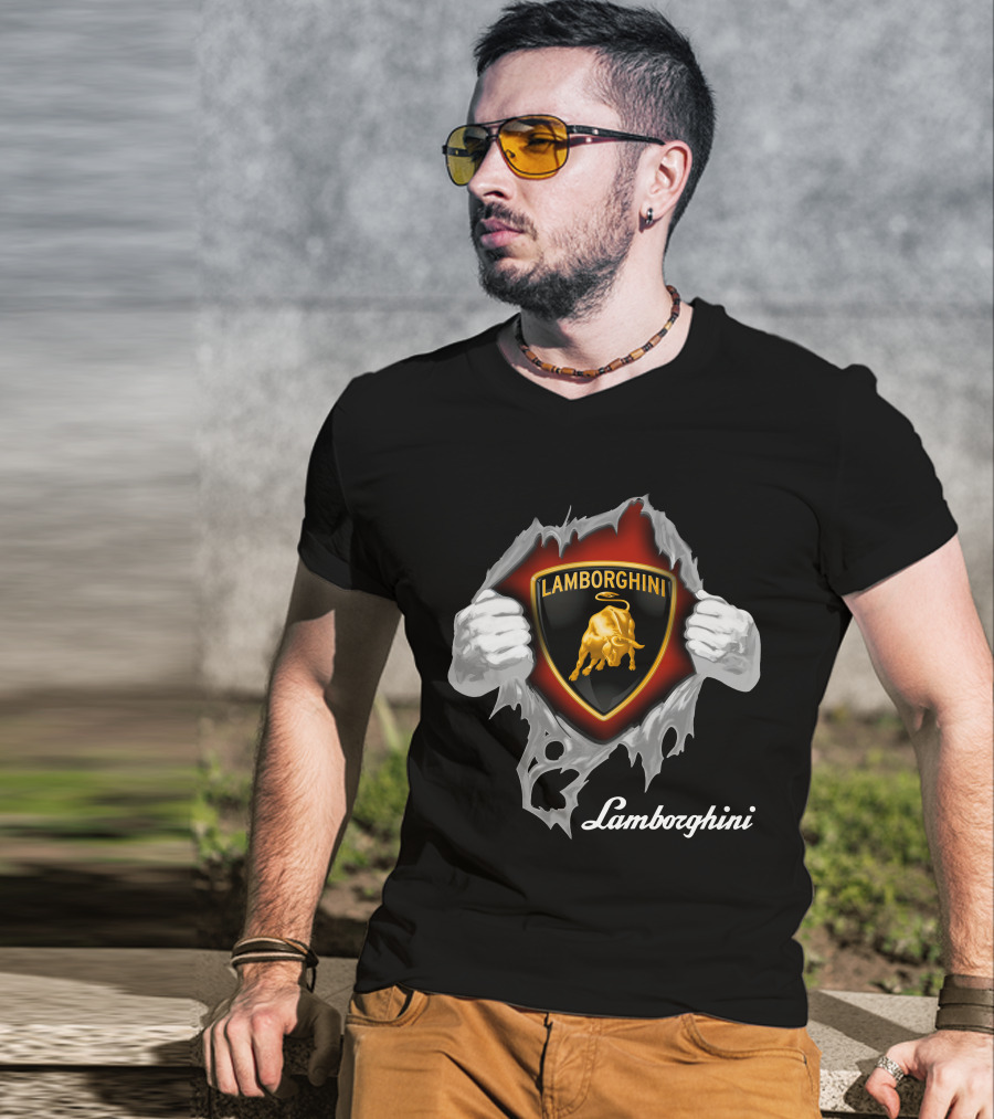 Lamborghini Bull Logo With Torn Effect And Hands T-Shirt