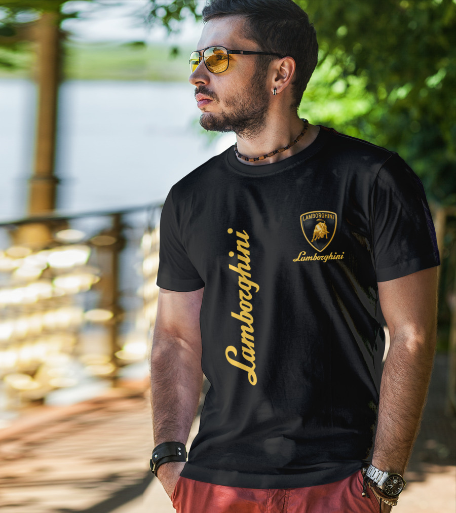 Lamborghini Bull Logo Black And Gold T-Shirt