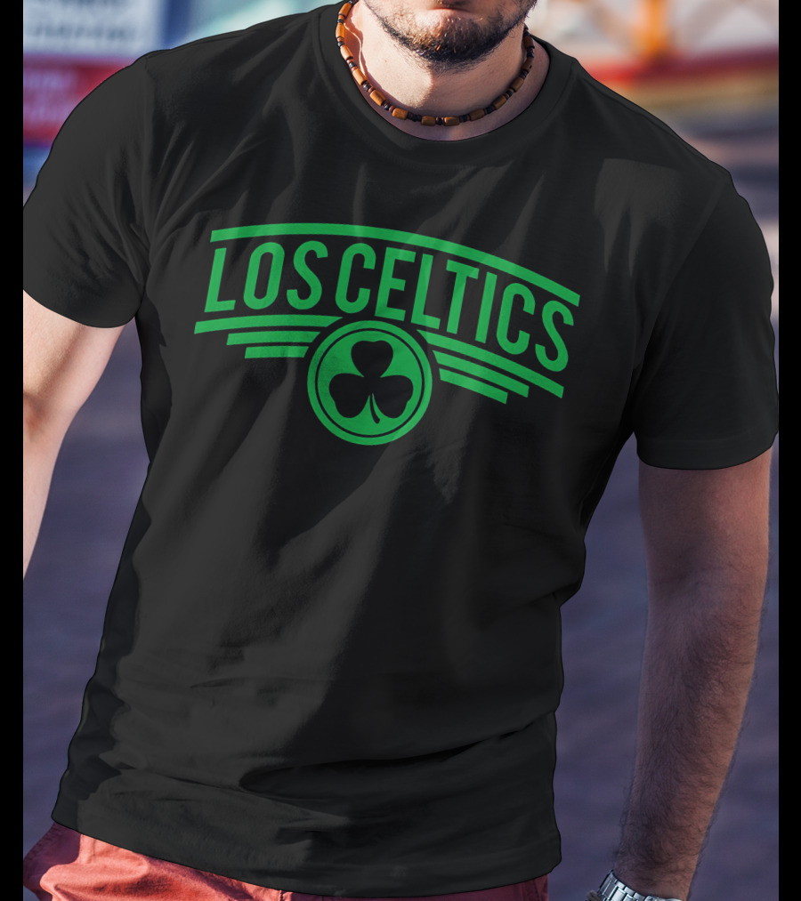 Los Celtics Shamrock Logo Green Text T-Shirt