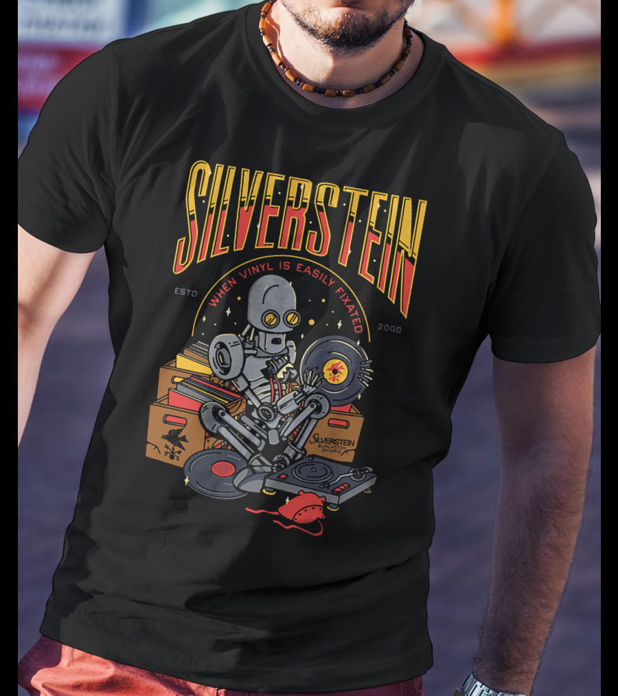 Silverstein When Vinyl Is Easily Fixated Estd 2000 Robot With Records T-Shirt