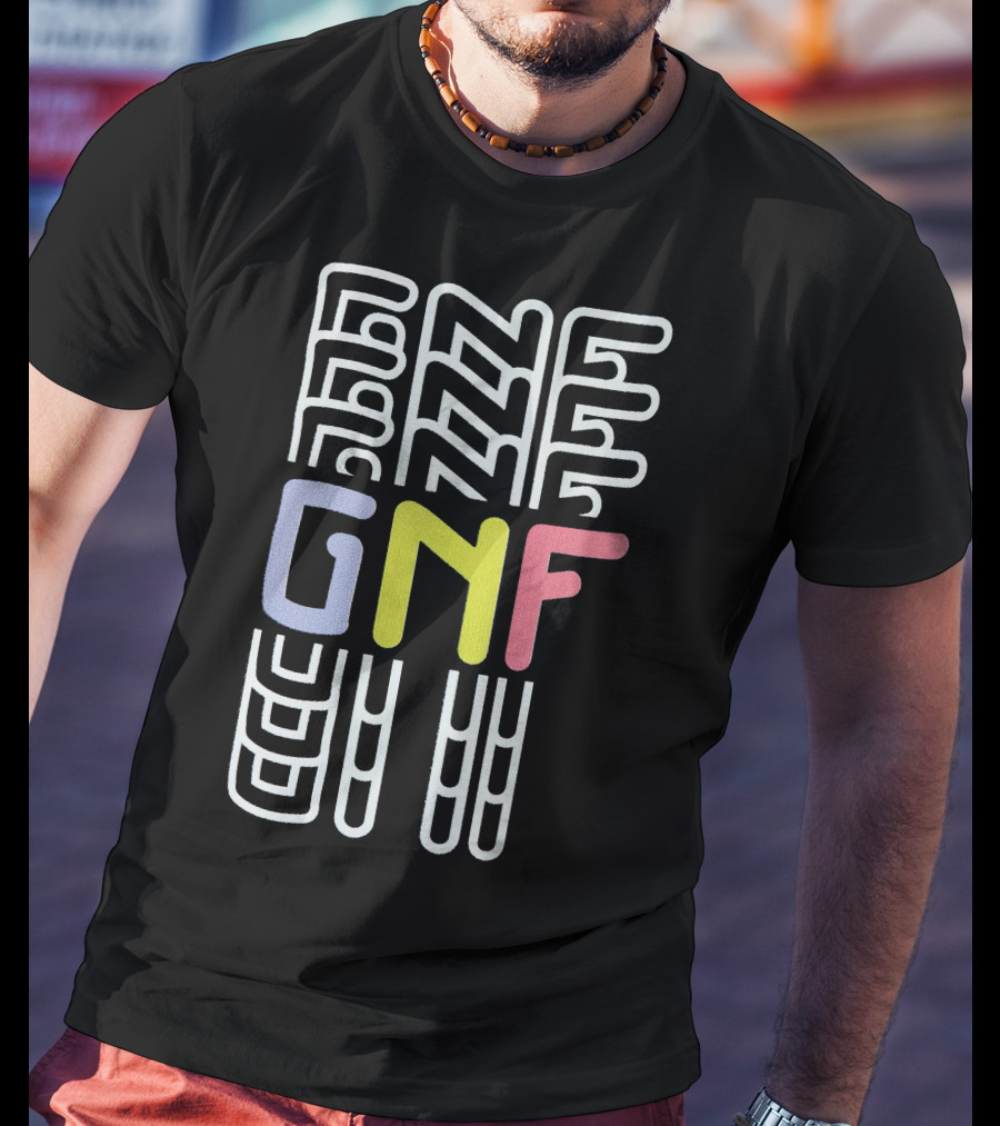 GNF Multicolor Block Letters With Abstract Vertical Lines T-Shirt