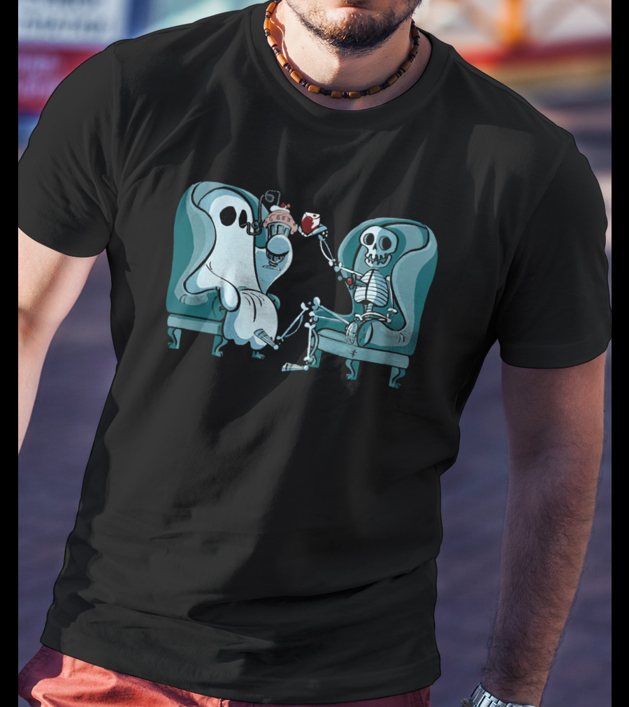 Ghost And Skeleton Cozy Tea Party Atwwd Merch T-Shirt