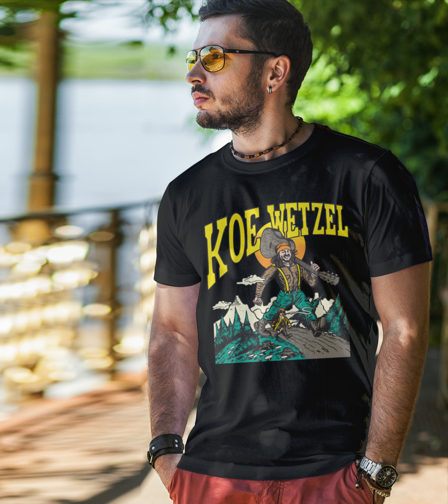 KOE WETZEL Mountain Hiker With Guitar And Sun Motif T-Shirt
