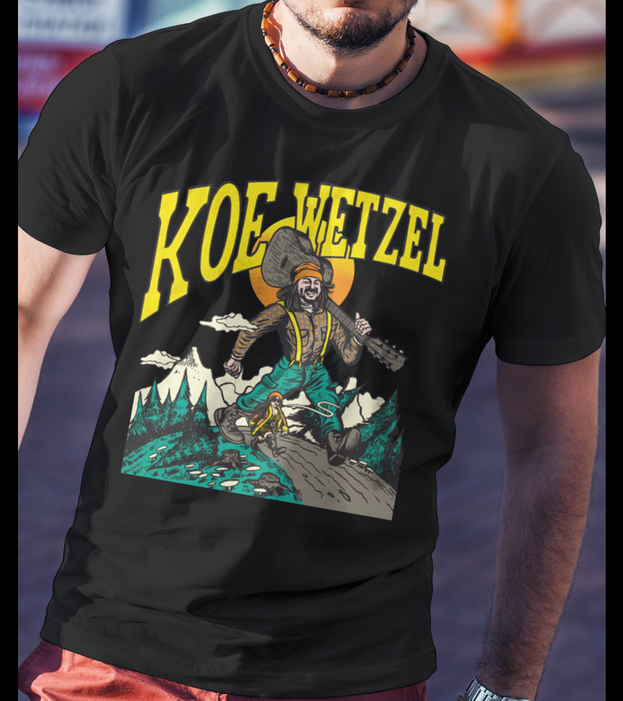 KOE WETZEL Mountain Hiker With Guitar And Sun Motif T-Shirt