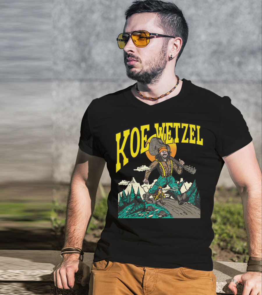 KOE WETZEL Mountain Hiker With Guitar And Sun Motif T-Shirt
