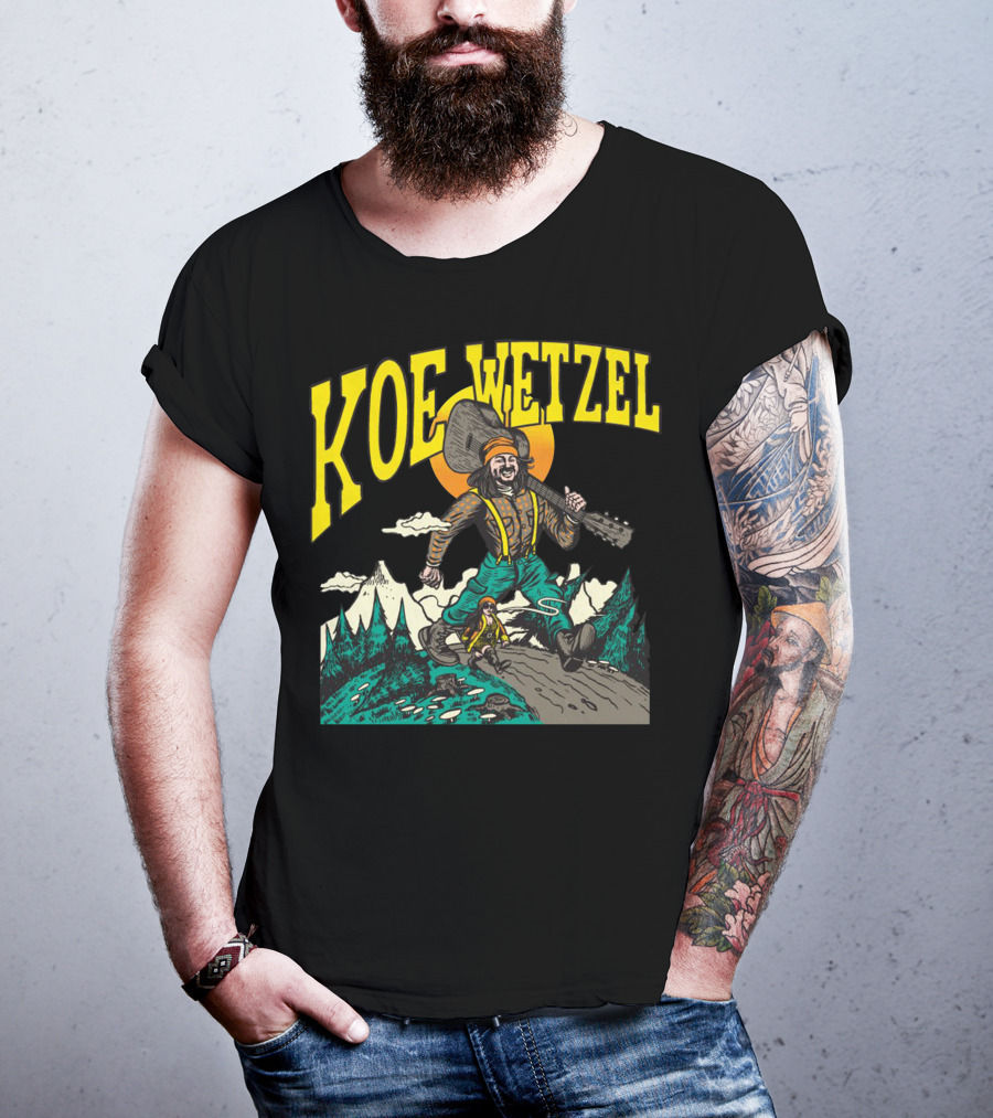 KOE WETZEL Mountain Hiker With Guitar And Sun Motif T-Shirt