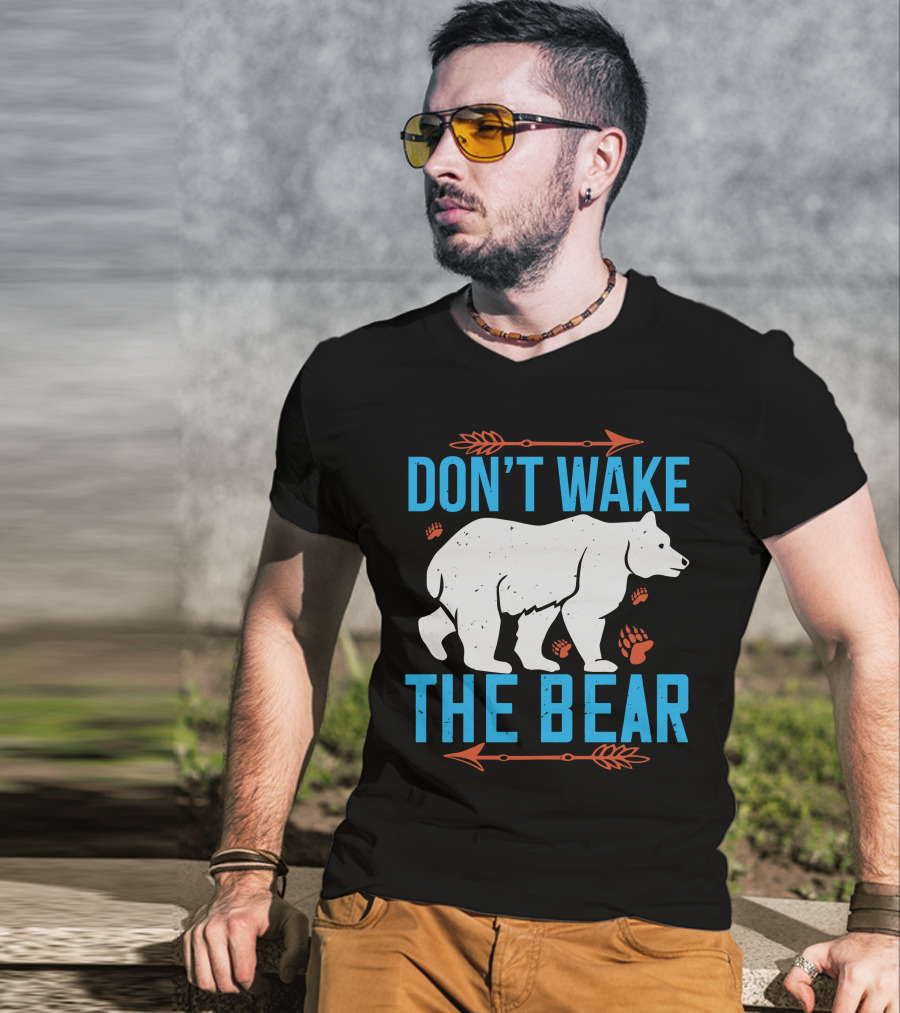 DON'T WAKE THE BEAR White Bear With Orange Paw Prints And Arrows T-Shirt