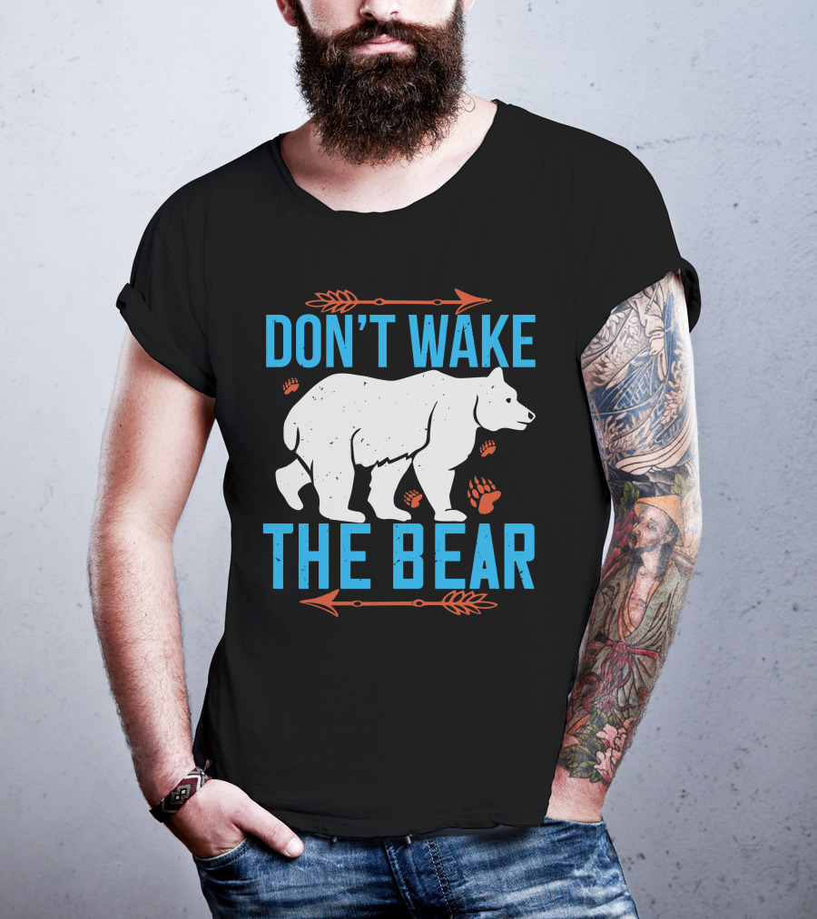 DON'T WAKE THE BEAR White Bear With Orange Paw Prints And Arrows T-Shirt