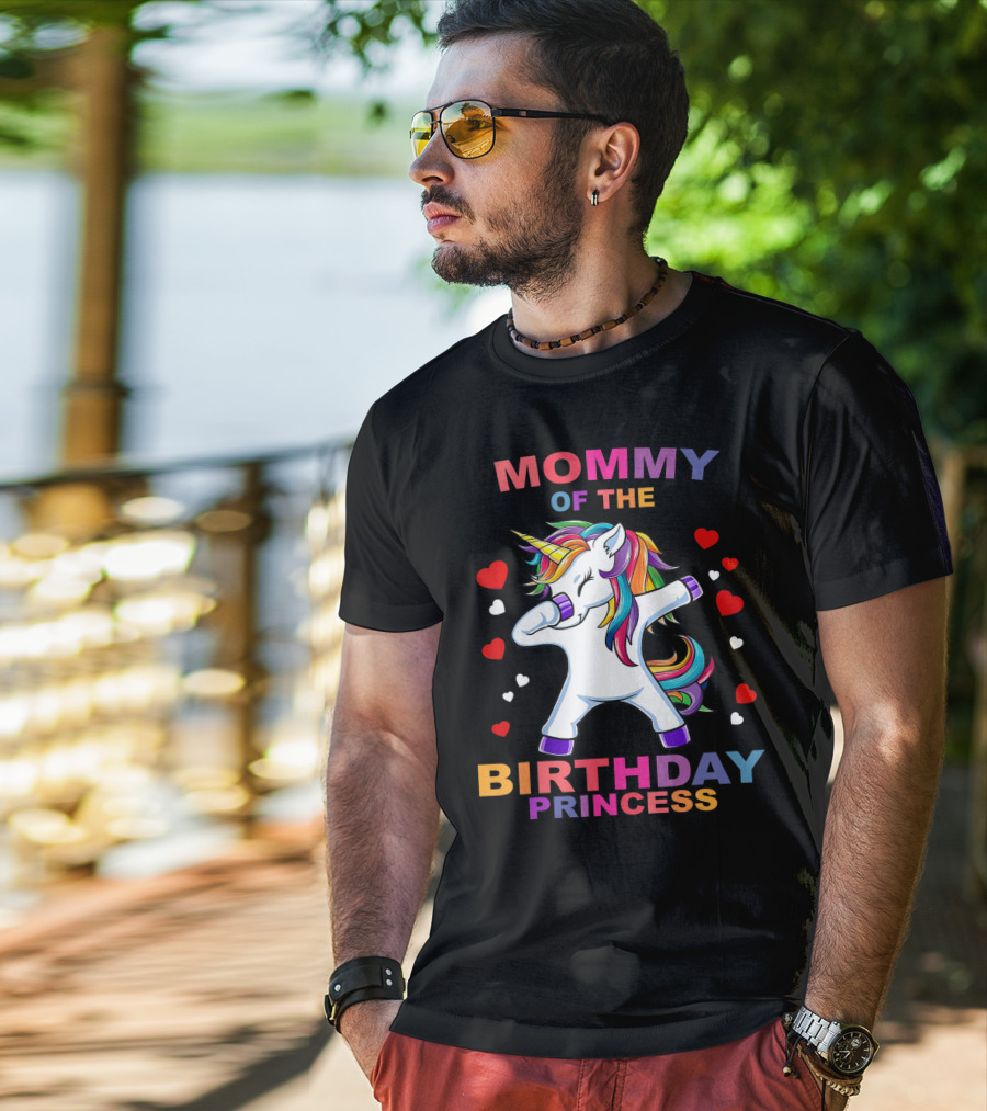 Mommy Of The Birthday Princess Unicorn Girl Dabbing With Hearts T-Shirt