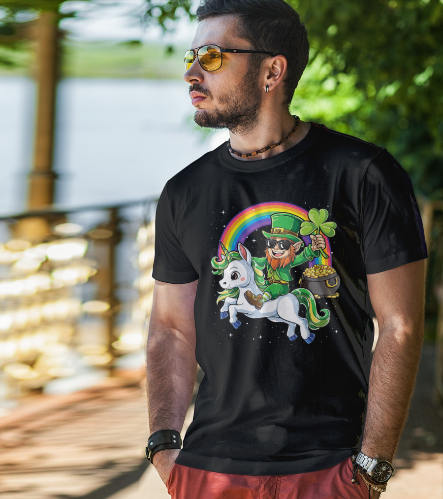 Unicorn Leprechaun St Patricks Day Girls Kids Women Rainbow Shamrock Gold T-Shirt