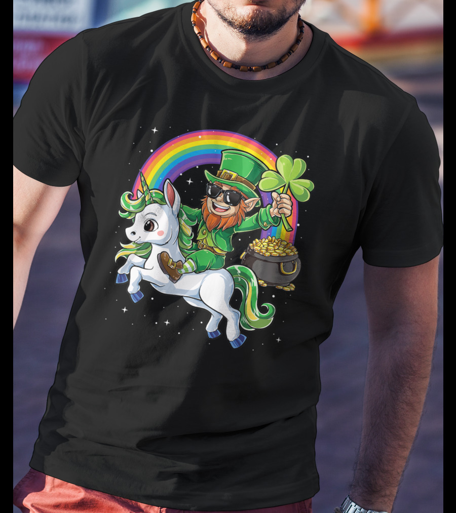 Unicorn Leprechaun St Patricks Day Girls Kids Women Rainbow Shamrock Gold T-Shirt