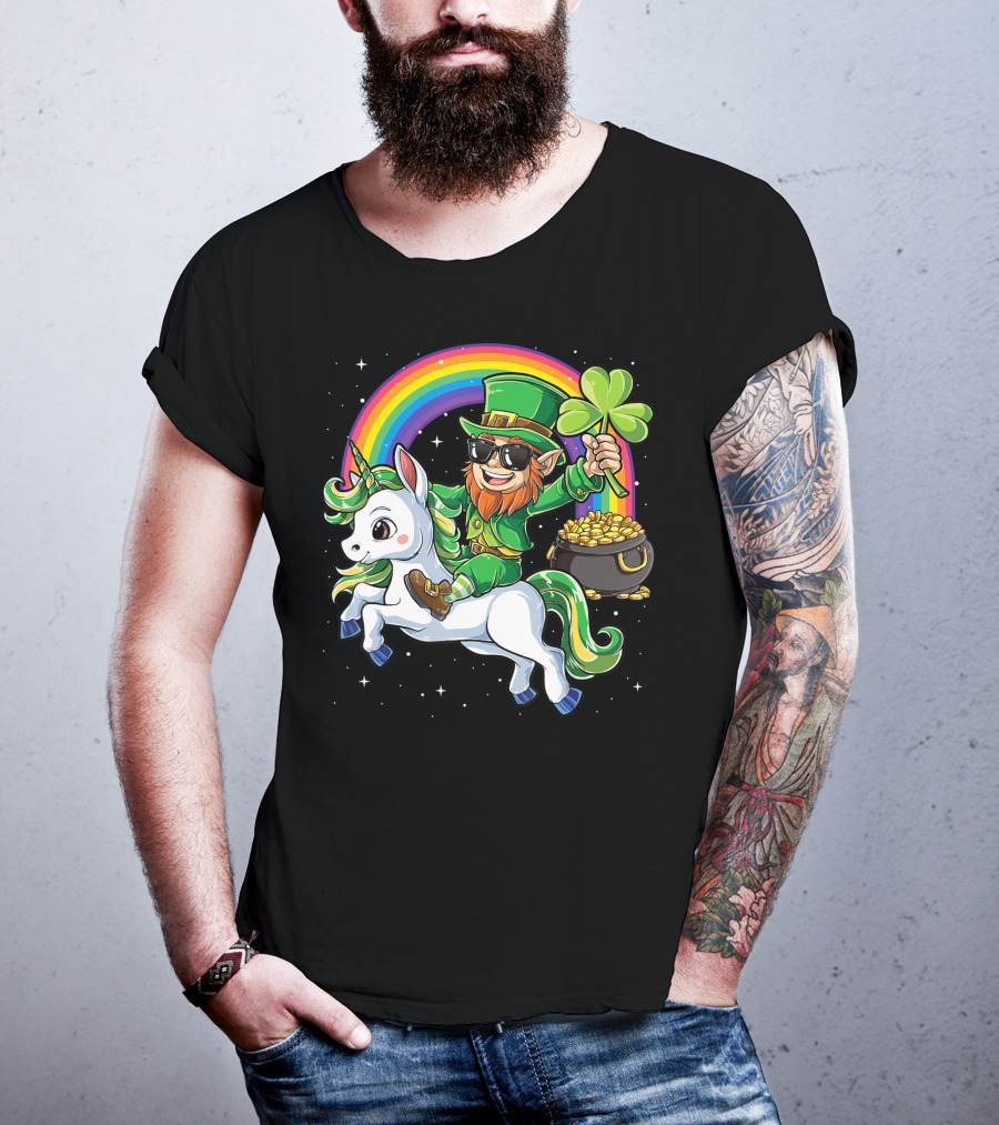 Unicorn Leprechaun St Patricks Day Girls Kids Women Rainbow Shamrock Gold T-Shirt