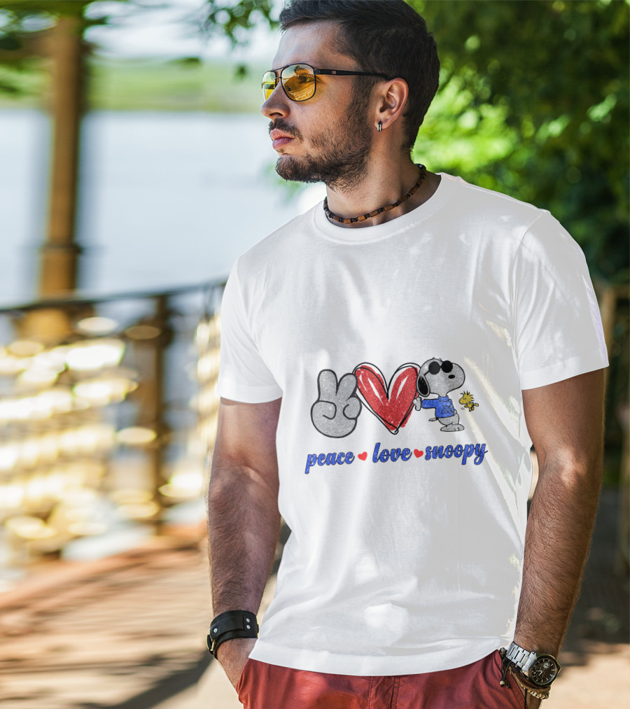 Peace Love Snoopy Woodstock Cool Joe Retro T-Shirt